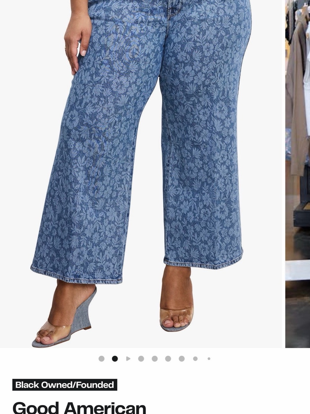 Good American Plus Floral Jacquard Wide-Leg Jeans in Light Blue